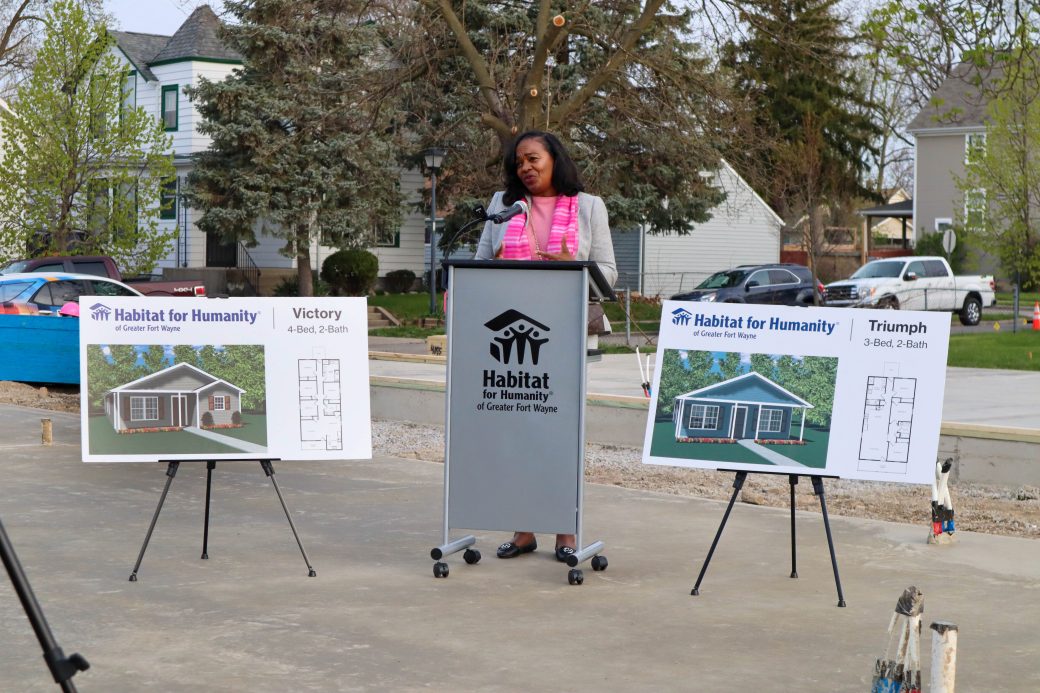 Michelle Chambers speaking at press conference
