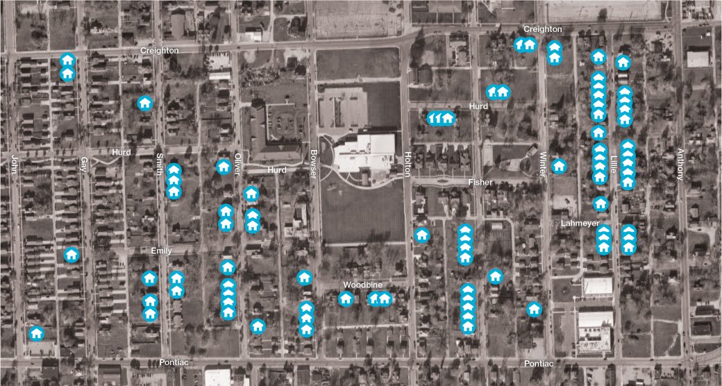 Map of Renaissance Pointe current and future Habitat home builds
