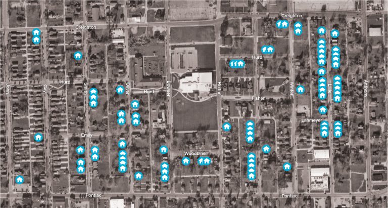 Map of Renaissance Pointe current and future Habitat home builds