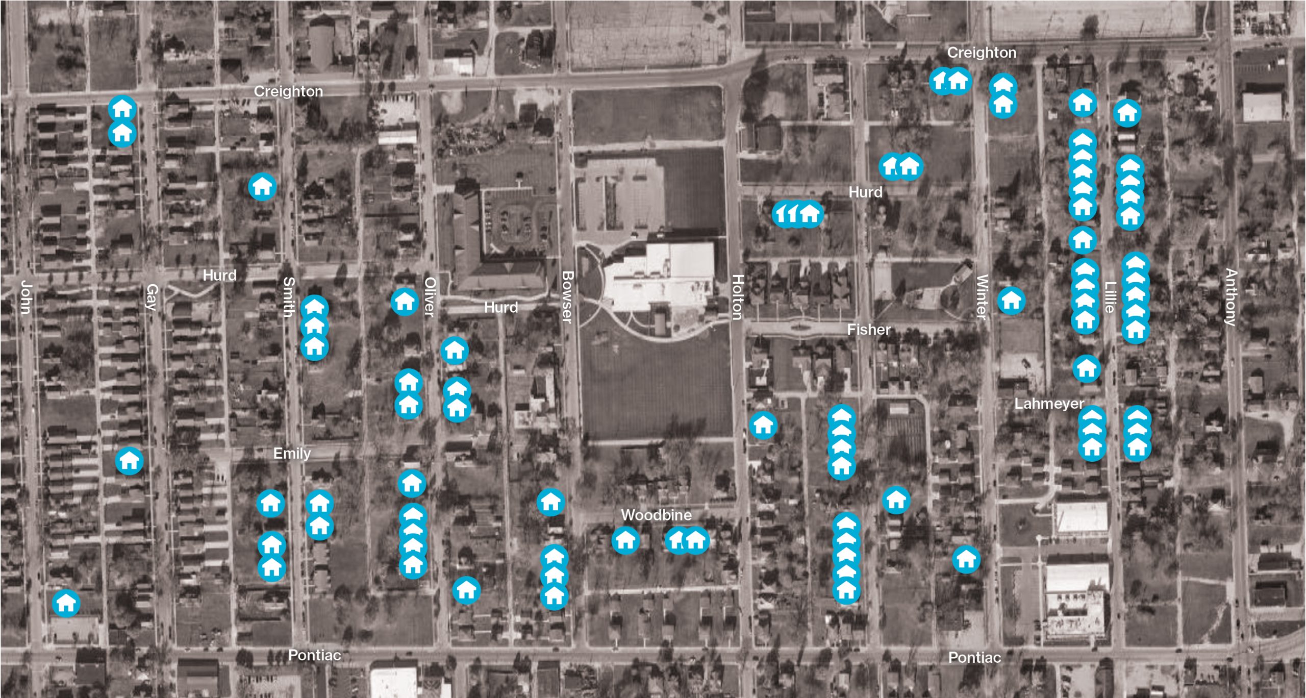 Map of Renaissance Pointe current and future Habitat home builds
