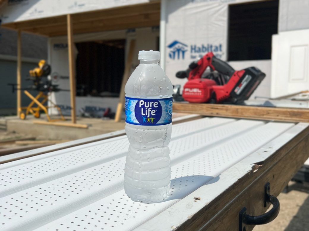 Water bottle on construction site