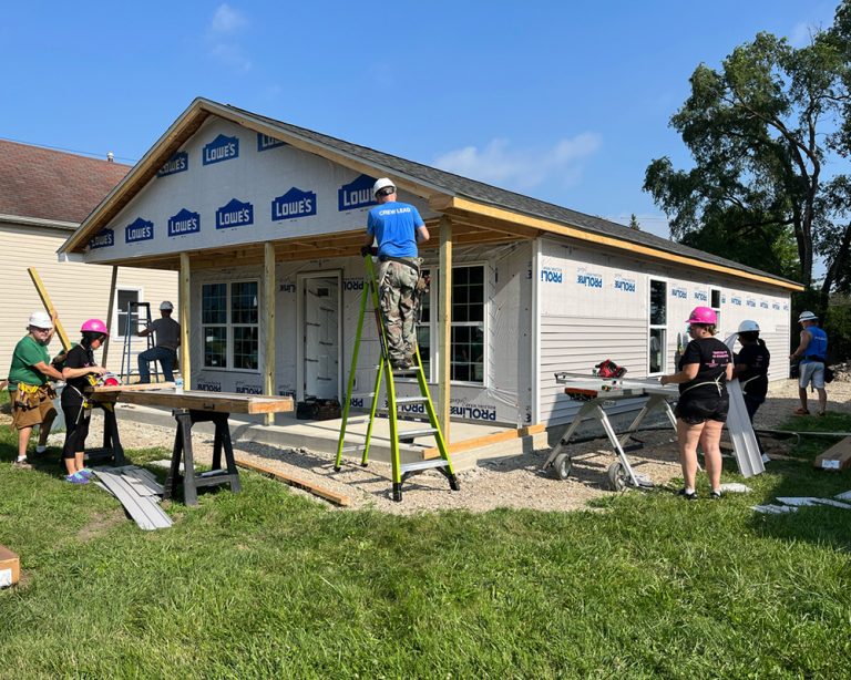 Volunteers working on a Habitat Home